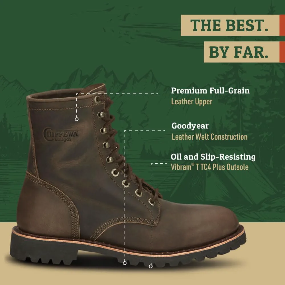 Ботинки Chippewa Classic 2.0 с шнуровкой, 8 дюймов, из кожи - маслобензоустойчивые и противоскользящие рабочие ботинки для мужчин - кожаная обувь для лесорубов - кожа полного слоя - EH сертификация с ортопедической стелькой - обеспечивает стабил... — фото 2