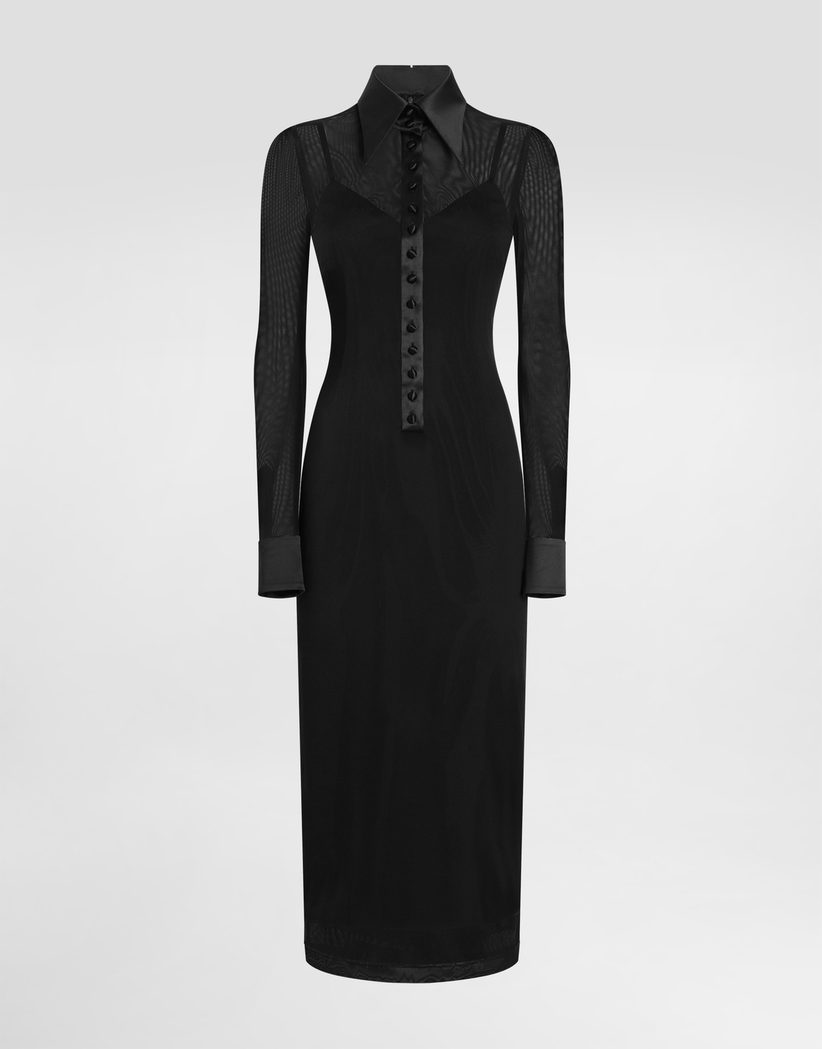 

Платье-рубашка из тюля с атласными деталями Dolce & Gabbana, черный