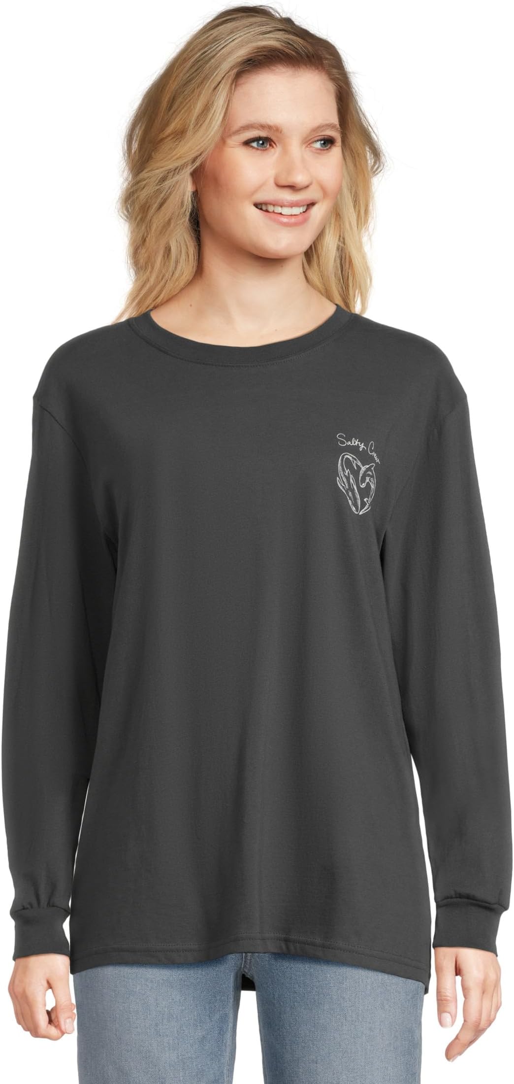 

Женская футболка бойфренда с длинным рукавом и принтом акулы Salty Crew, Charcoal