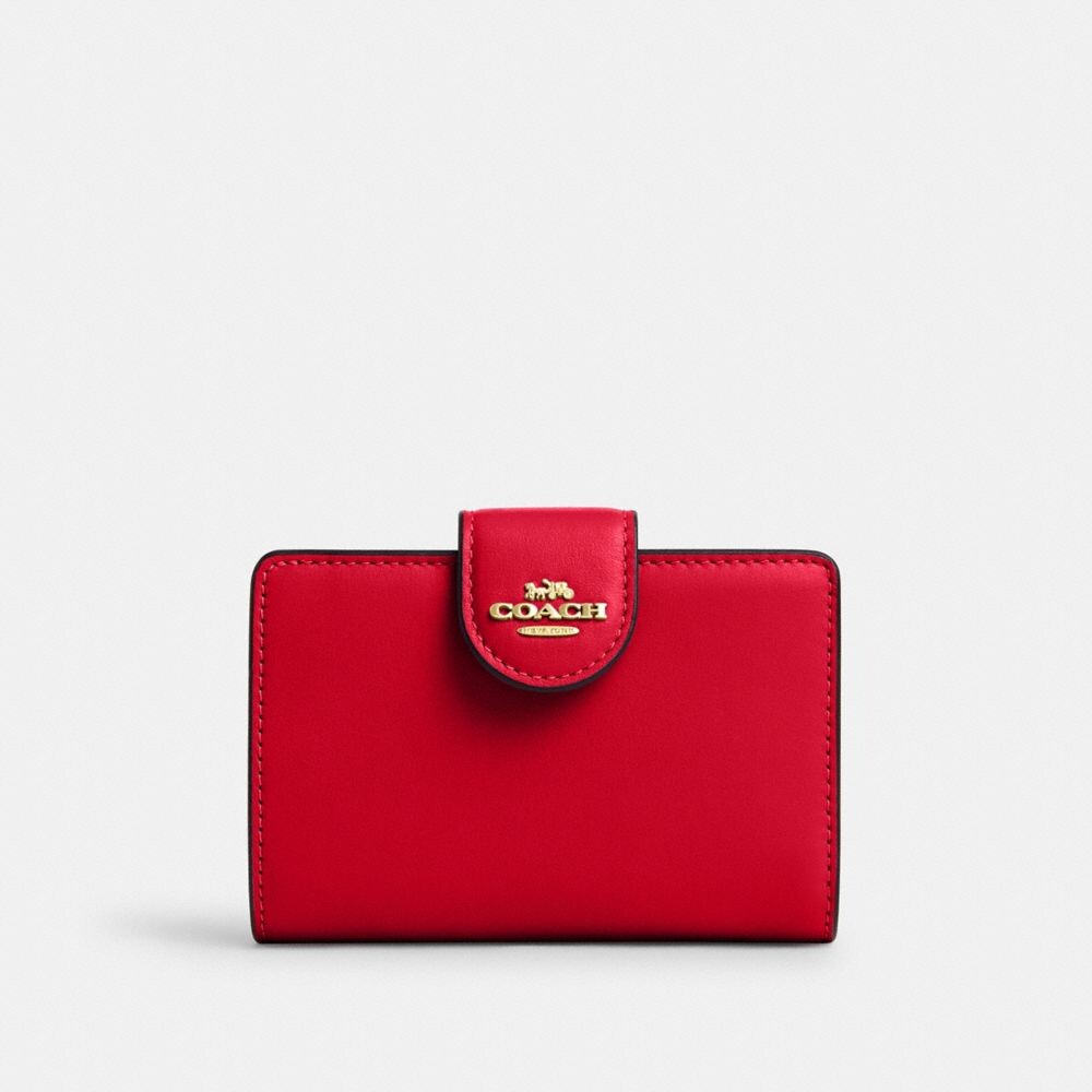 

Средний кошелек с угловой молнией COACH, цвет gold/bold red