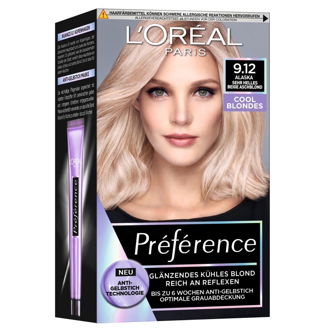 

Краска для волос preference cool blondes Loreal Paris, 9.12 - sehr helles beige aschblond, количество 1 шт.