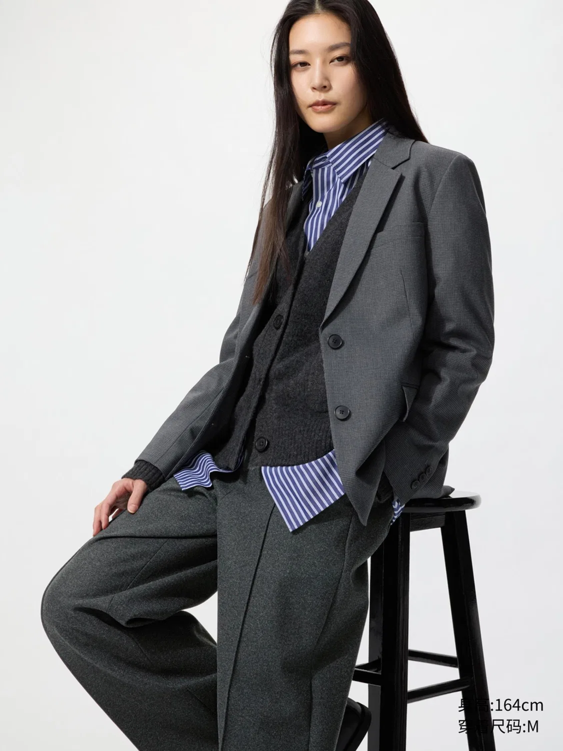 Брюки широкие из футера Uniqlo, темно-серый — фото 2