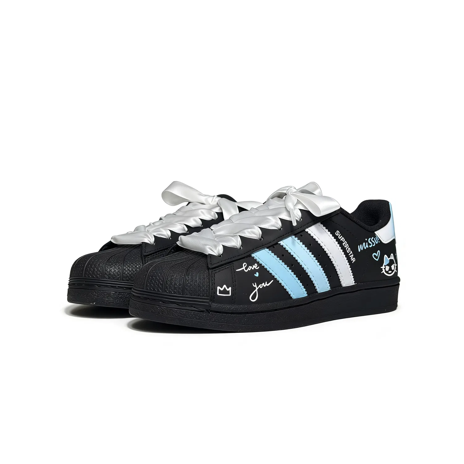 Детские кроссовки с принтом Superstar 2 Blue Love Kitten Adidas Originals, Blue Black — фото 4