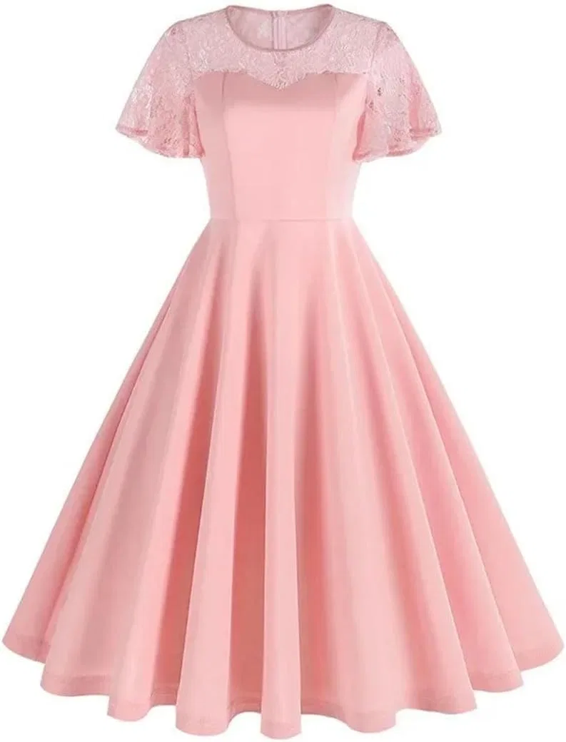 Женское платье с кружевной отделкой A-line, Vintage, Red