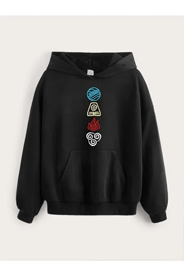 Детские свитшот с капюшоном с принтом Four Elements Lepold, Black