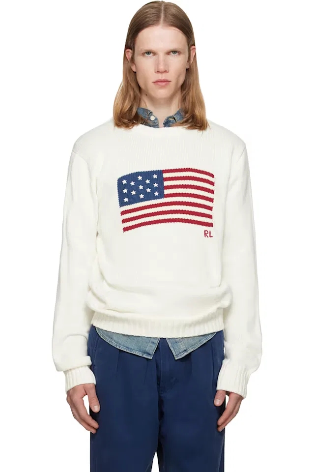 Белый свитер с изображением культового флага Polo Ralph Lauren