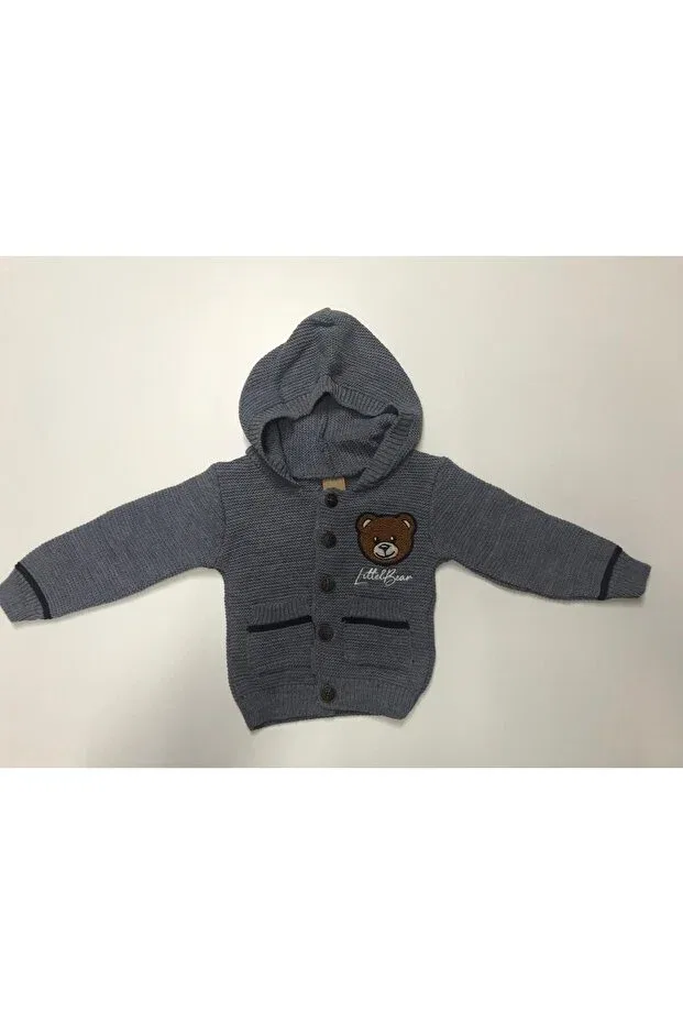 Детский кардиган для мальчиков с принтом Winter Knitwear Bear Patterned Hooded Button Pocket Boy Sweatshirt Cardigan Baby Slon Kids Clup, Indigo