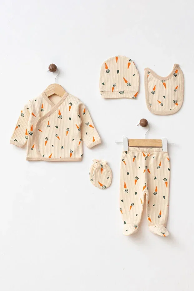 Детский комплект для выписки из роддома хлопковый Carrot Yukobaby Bebeğiniz Için En Doğalı, Beige — фото 2