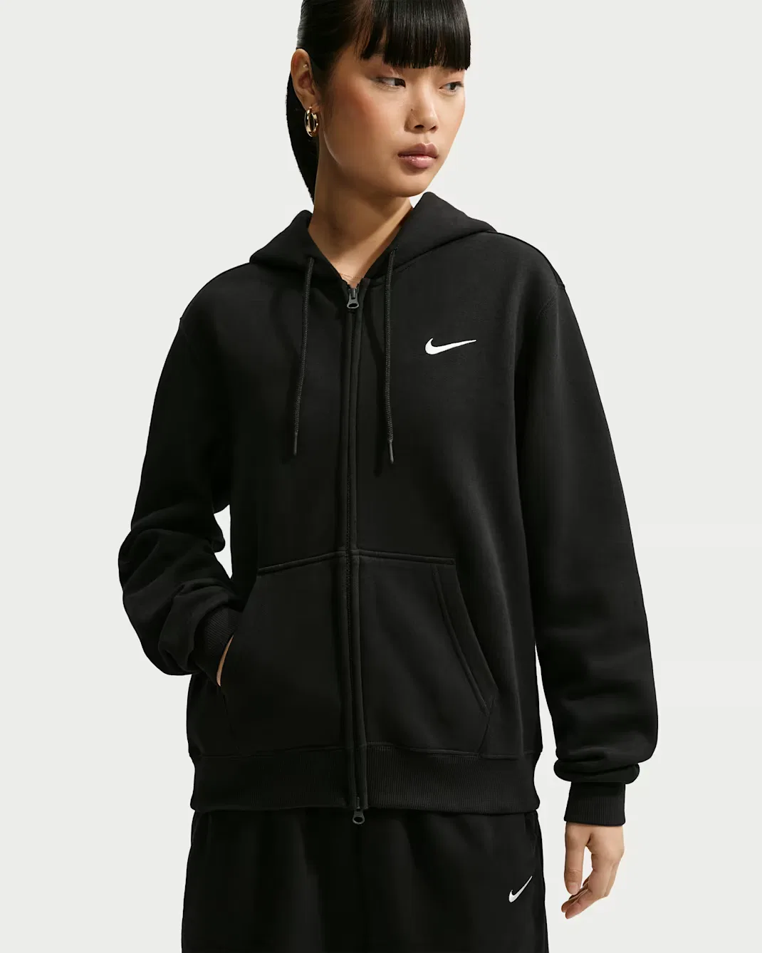Женская толстовка на молнии Nike Studio Fleece Medium Weight, Total Black/Sail