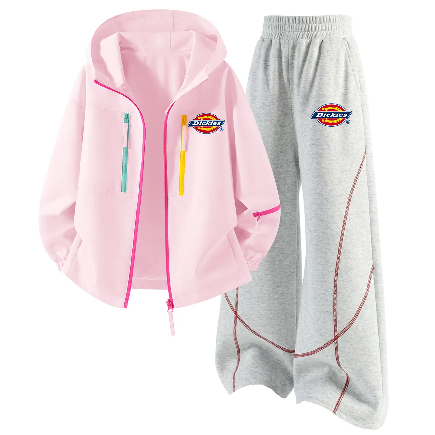 Детский комплект из худи и брюк с принтом S Logo, модель Silicone S Logo K Sweet Pink+S Logo Thick K White Heather Gray, Dickies, Sweet Pink/White Heather Gray