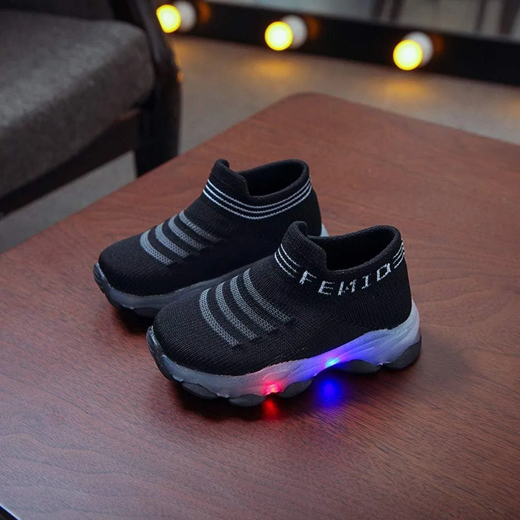 Детские кроссовки для девочек с подсветкой Led Letter Run, Black — фото 2