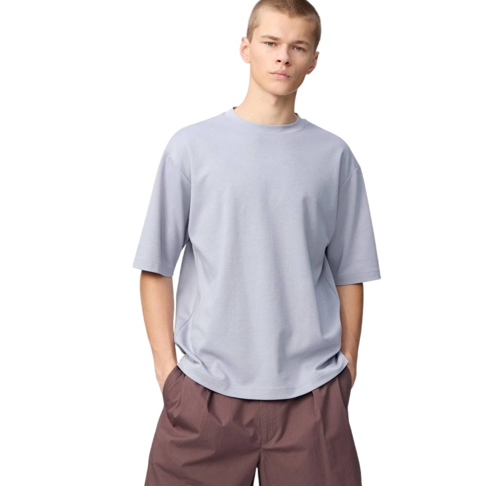 Футболка Uniqlo AIRism Cotton Oversized Crew Neck, 70 светло-фиолетовый — фото 2