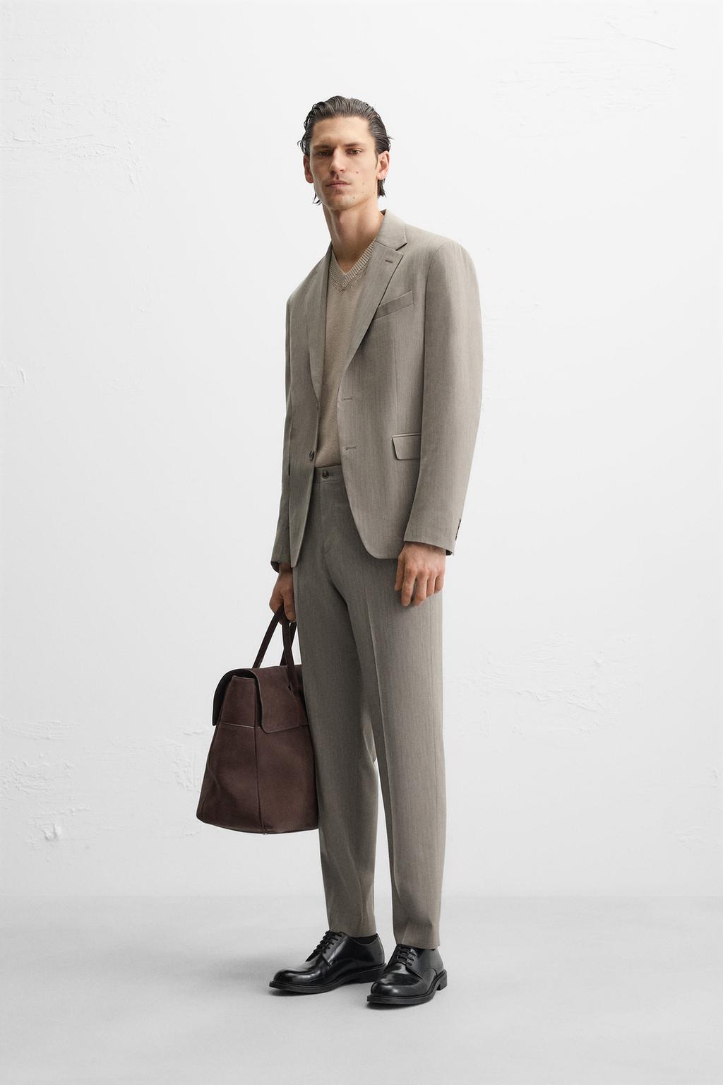 

Блейзер для костюма в елочку ZARA, цвет Brown/Taupe