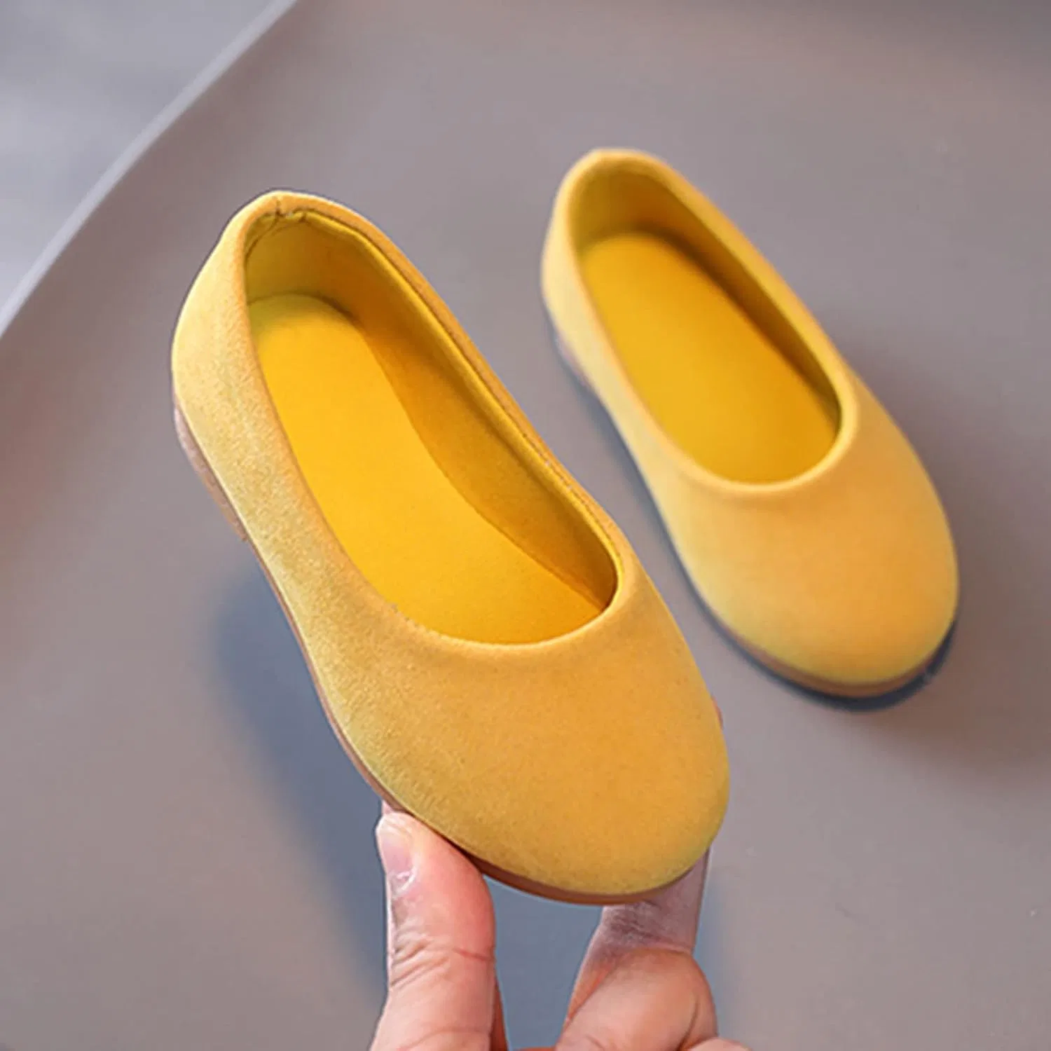 Детские ботинки для девочек с однотонным принтом из кожи, Yellow — фото 3