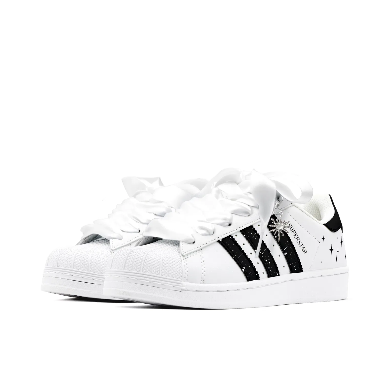 Детские кроссовки для скейтбординга Superstar 2, Adidas Originals, White Black Starry Sky Ribbon Style — фото 4