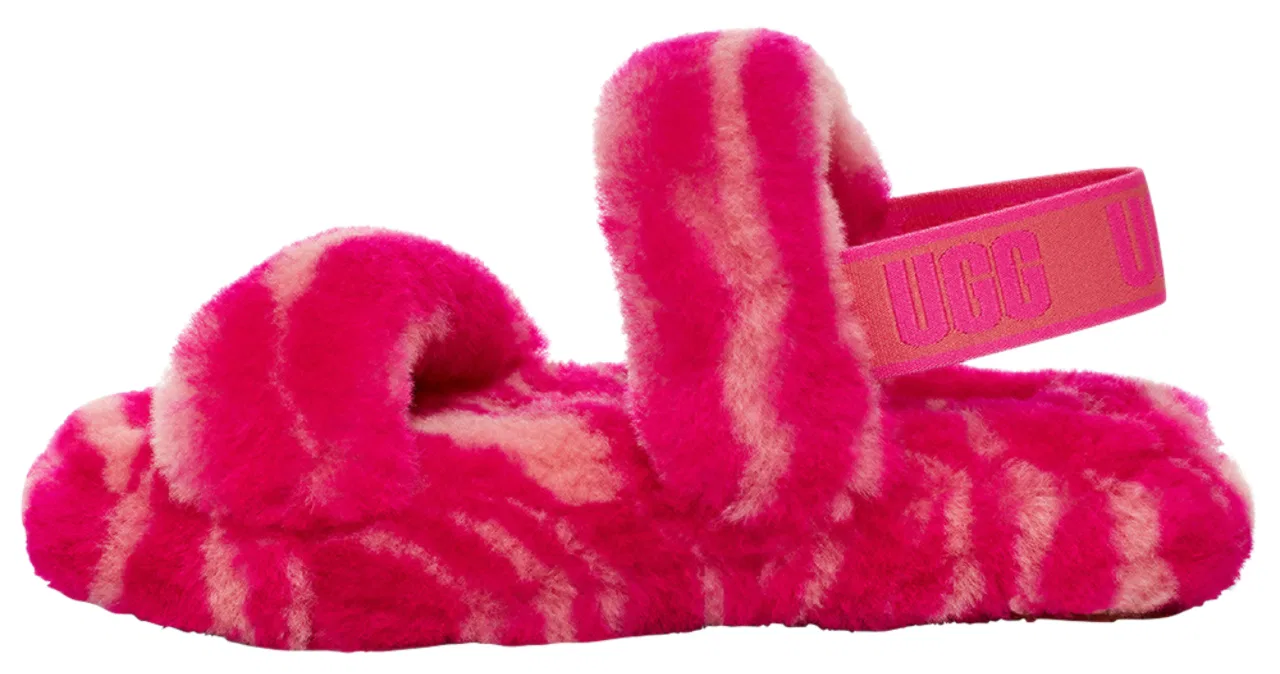 Детские шлепанцы для девочек с подкладкой из овчины Oh Yeah UGG, розовый/черный — фото 2