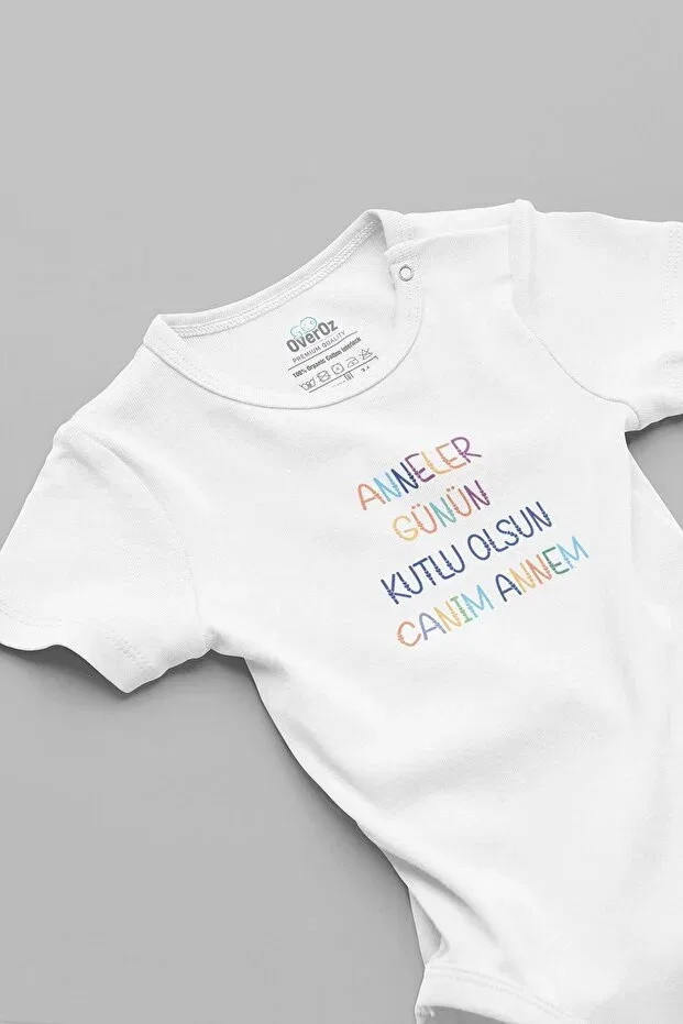 Детское боди для новорожденных с принтом Organic 100% cotton special design mother's day printed baby bodysuit snap fastener jumpsuit 5219-anne Overoz, White