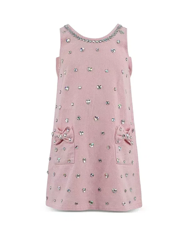 Детское платье для девочек с принтом Crystal Heart Denim Bow Dress Lola + The Boys, розовый