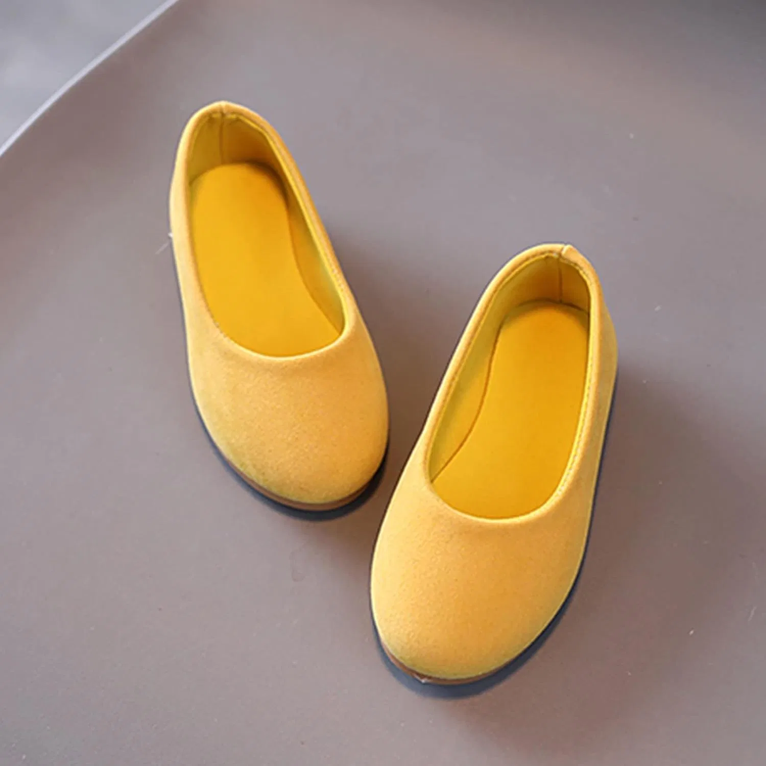 Детские ботинки для девочек с однотонным принтом из кожи, Yellow — фото 4