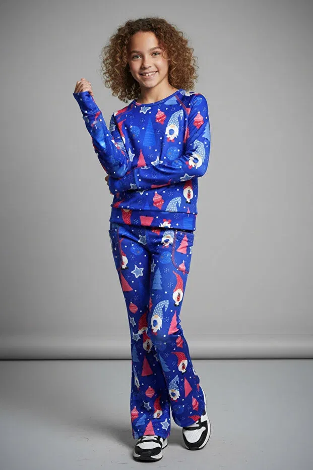 Детские леггинсы для девочек с принтом Merrywear New Year Printed Flared Colorinas, Sax Blue