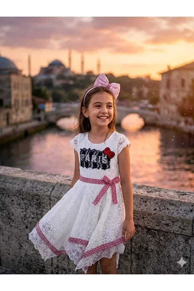 Детское платье для девочек с принтом Hilal Akıncı Kids, Red — фото 2