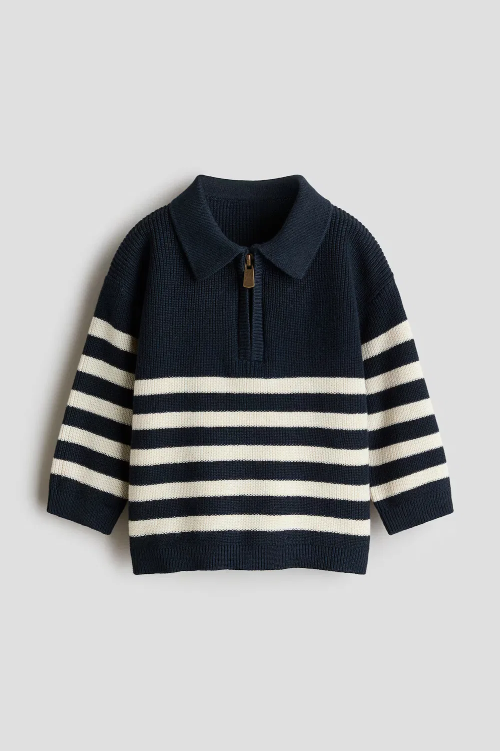 Свитер-Поло из хлопкового трикотажа H&M, Marineblau/Weiß Gestreift