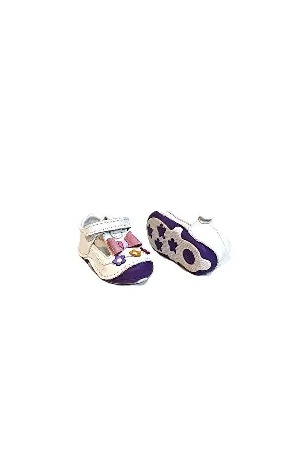 Детские туфли для девочек без каблука 8051 white purple first step genuine leather baby girl shoes Fiyra, White-Purple — фото 4