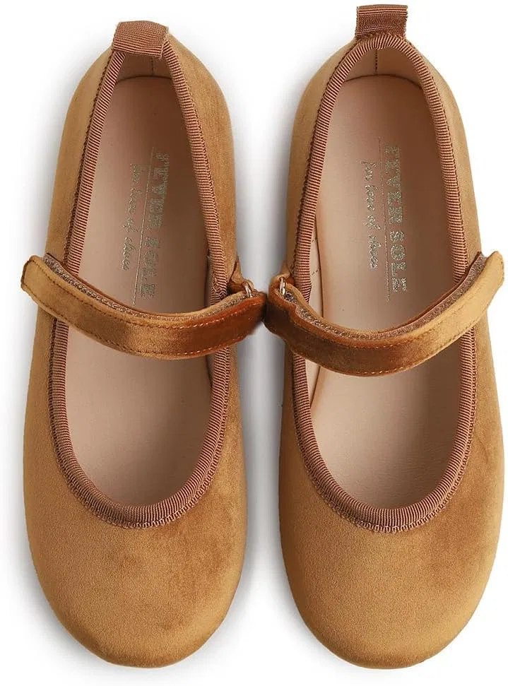 Детские балетки для девочек с принтом FEVERSOLE, Camel Velvet Loop Maryjane — фото 2