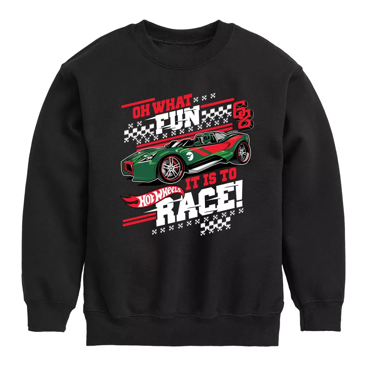 Детский свитшот с принтом Oh What Fun It Is To Race Hot Wheels, Black