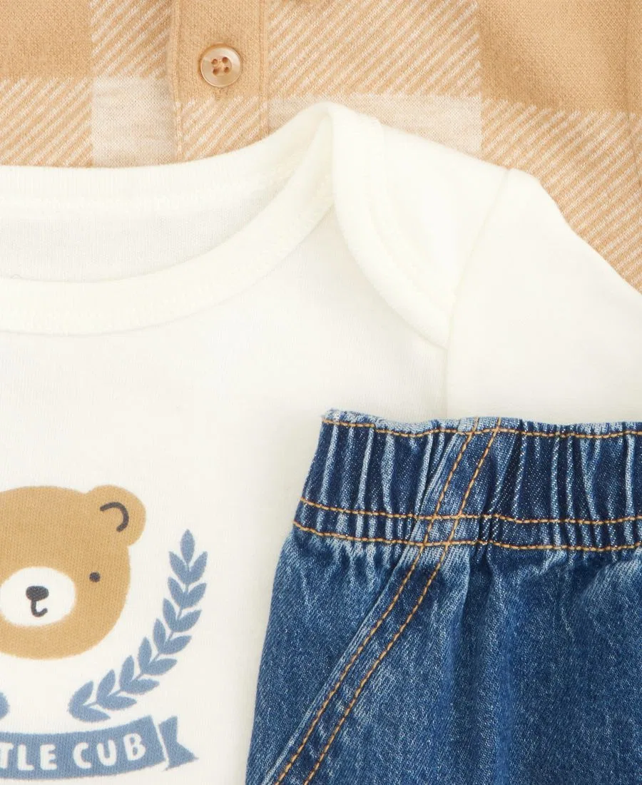 Комплект из 3 предметов: фланелевая рубашка, боди и карго-брюки, Little Cub First Impressions, Cartouche — фото 2