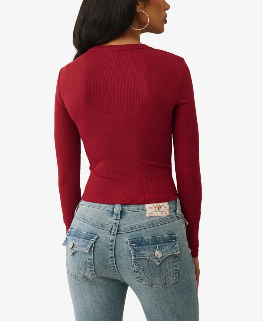 Женская футболка с длинным рукавом и принтом True Religion, Biking Red — фото 3