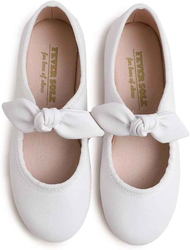 Детские туфли для девочек с пряжкой FEVERSOLE, Vegan Leather Bow Elastic Maryjane White — фото 2