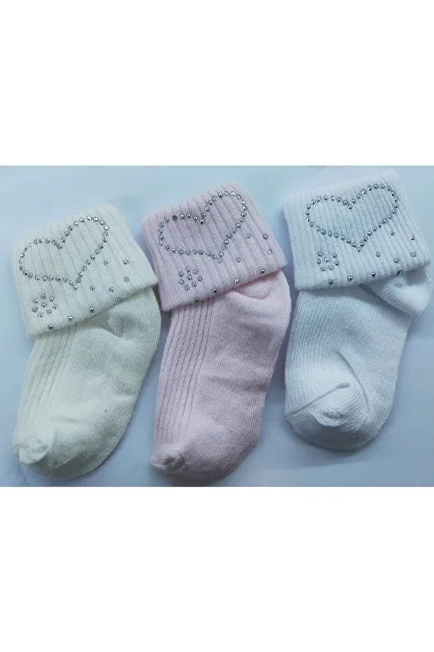 Детские носки для девочек с узором 3 шт Özkardeşler Baby, White Pink Ecru
