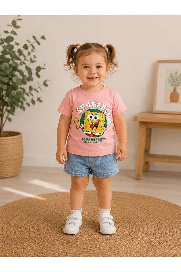 Детская футболка с принтом Spongebob Printed Kids T-shirt Kidscocuk, Pink — фото 2