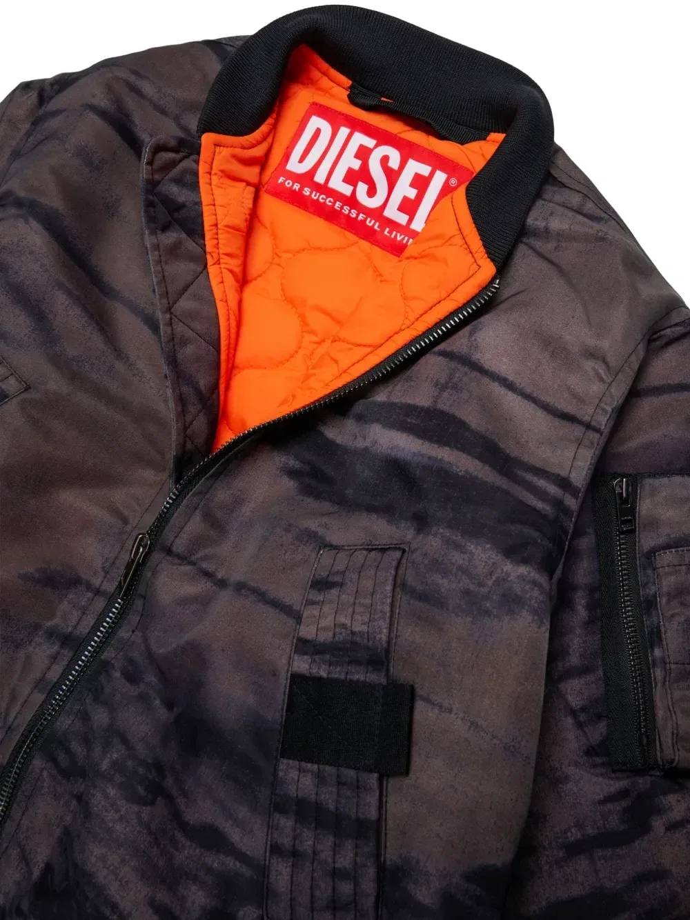 Камуфляжный бомбер с вышитым логотипом Diesel Kids, коричневый — фото 3