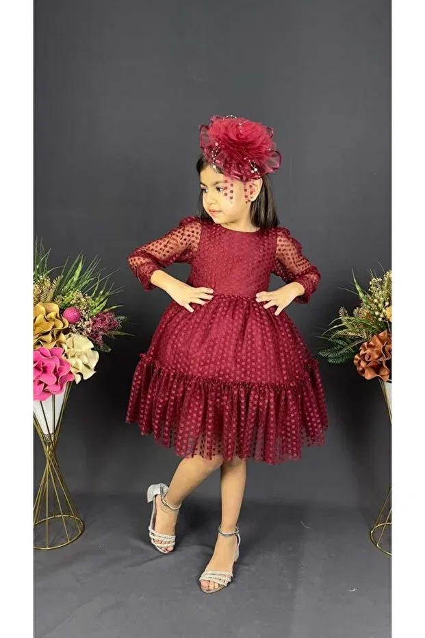 Детское платье для девочек кружевное Katkat princess lace buckle Mnk, Burgundy — фото 2