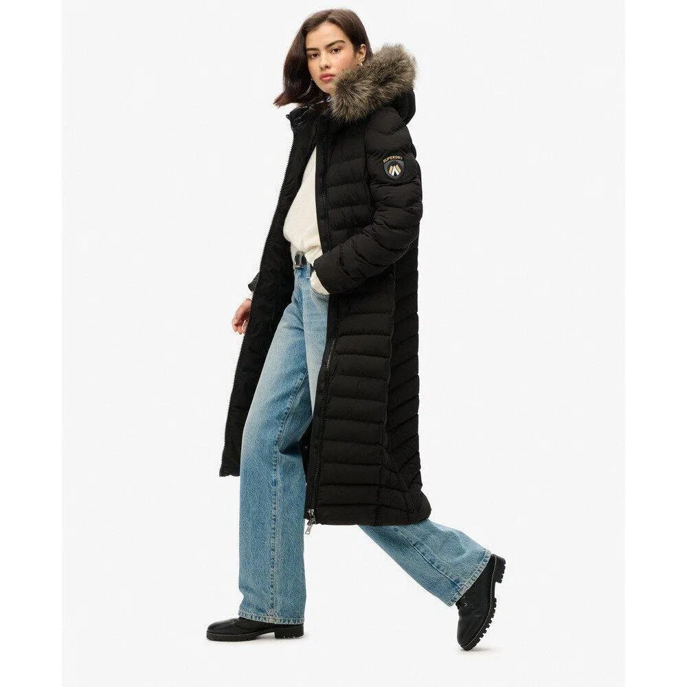 Женское длинное пуховое пальто с капюшоном из искусственного меха Superdry Fuji, Schwarz — фото 4