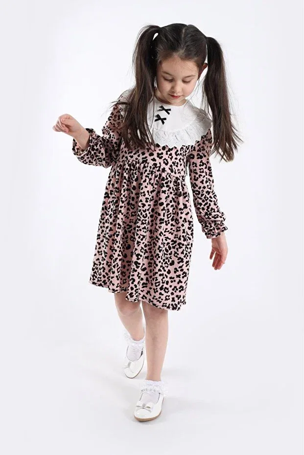 Детское платье для девочек с принтом Girl Scalloped Leopard Aden Kids, Pink Leopard Ifsto — фото 3