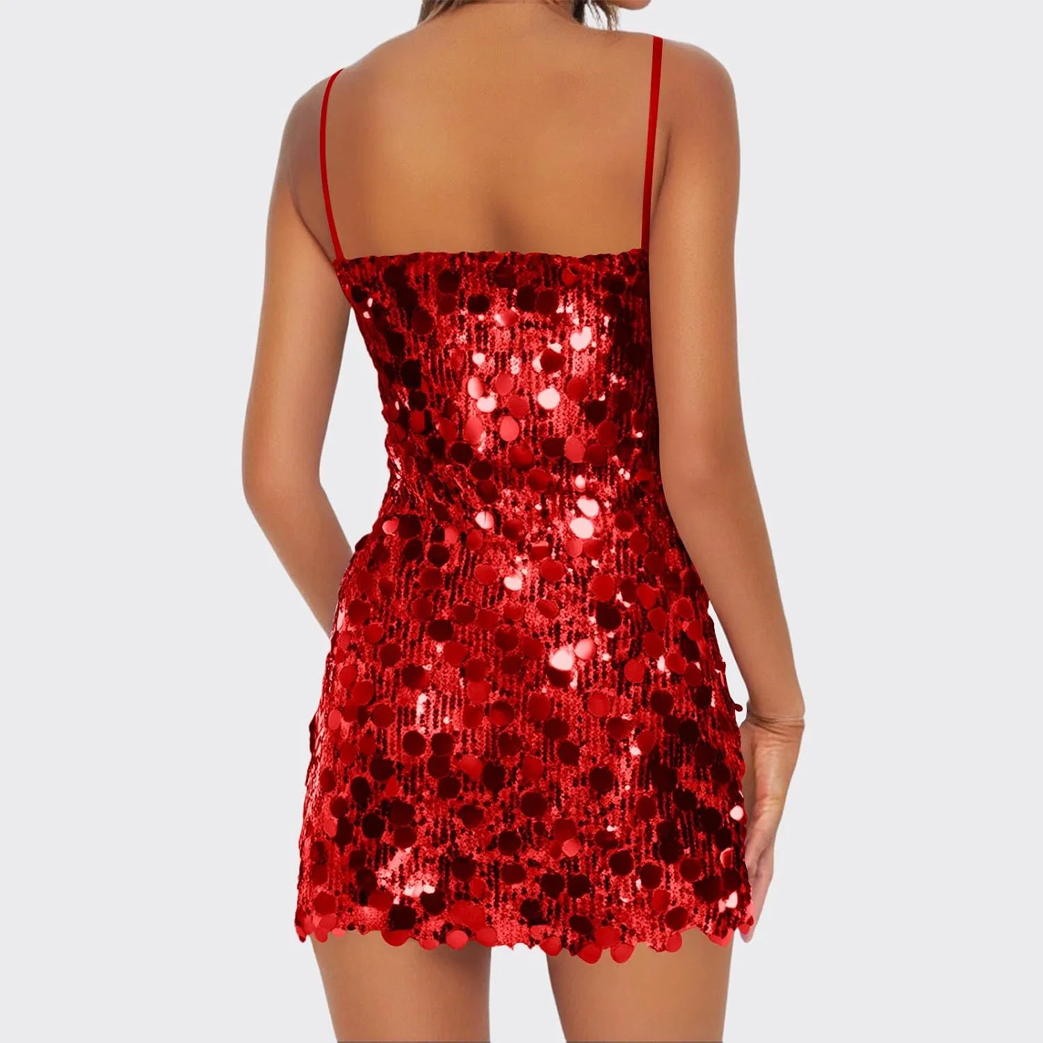 Женское платье с пайетками, с квадратным вырезом, Sequin Short Homecoming, красный — фото 4