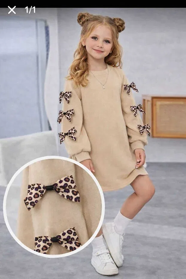 Детское платье для девочек с длинным рукавом Bebeğime Çorap, Beige