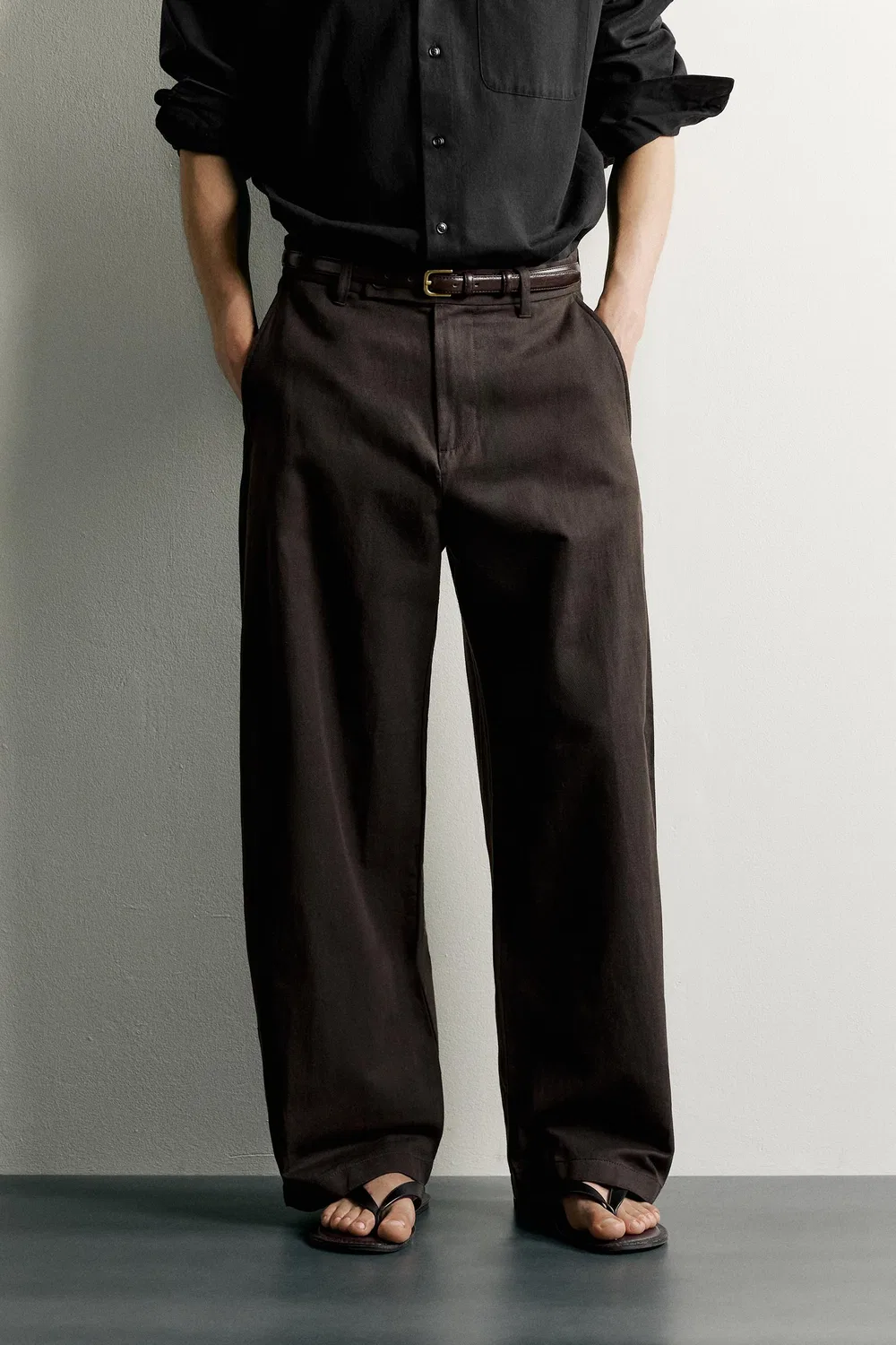 Брюки бочкообразного кроя ZARA, Chocolate brown — фото 2