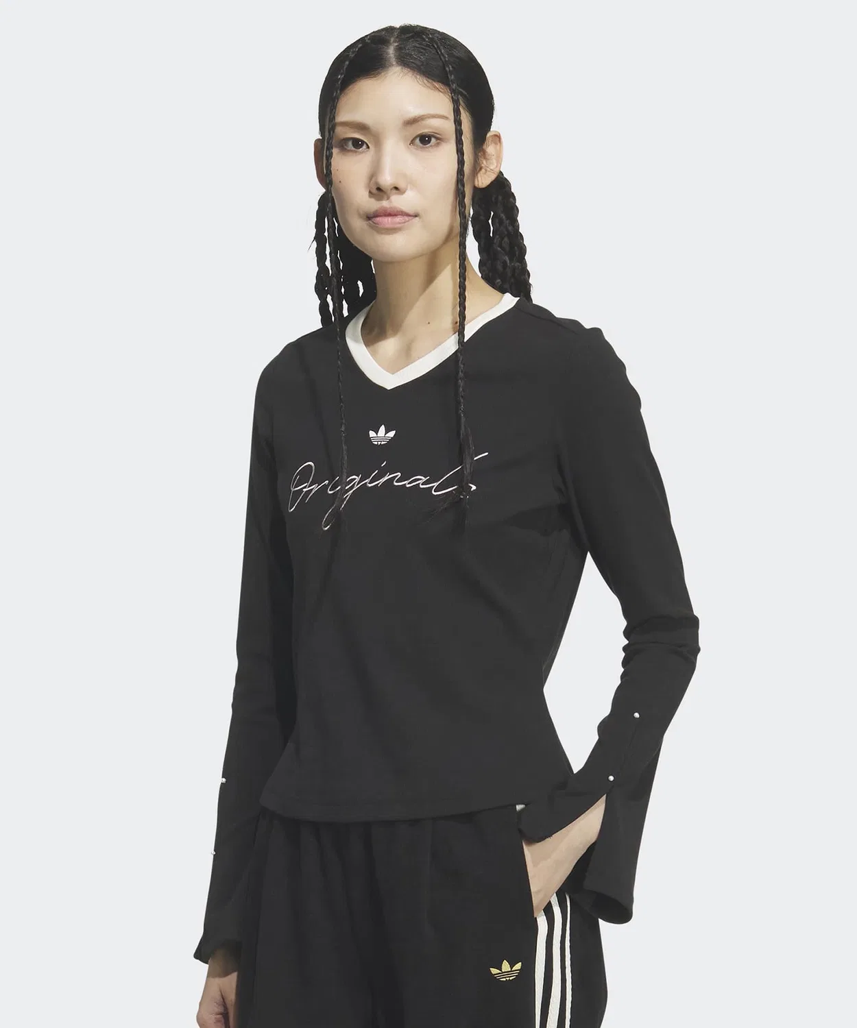 Женская футболка с длинным рукавомиз нитчатого трикотажа Adidas Originals, Black