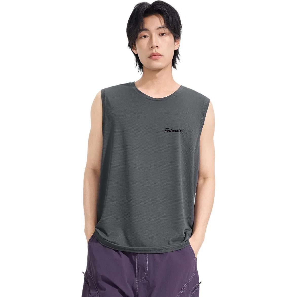 Детский топ-майка быстросохнущий Daidai Text Chest Logo MINISO, Light Gray — фото 3