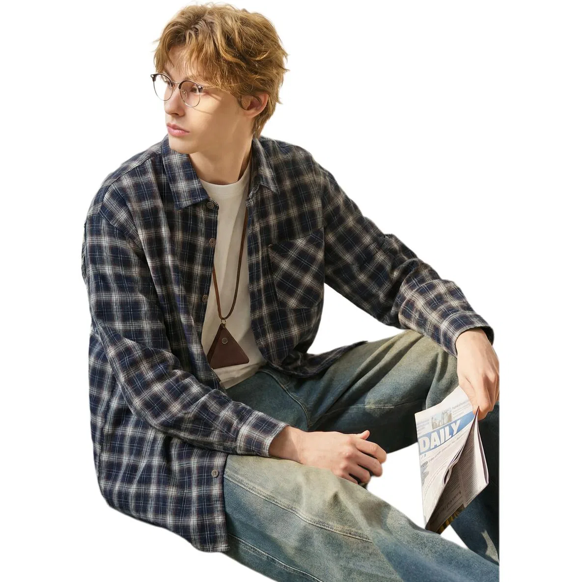 Детская рубашка с длинным рукавом в клетку Tonlion, Navy Blue Plaid — фото 3