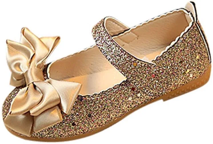 Детские туфли для девочек с бантом из кожи, Gold