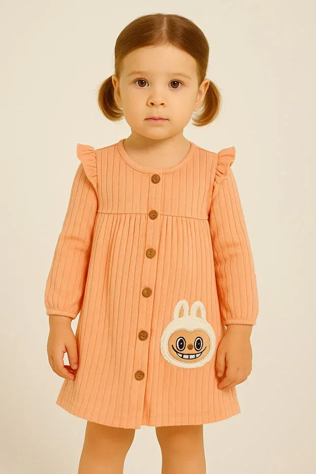Детское платье для девочек с принтом Girl Rabbit Print Aden Kids, Salmon Lab Coat — фото 3