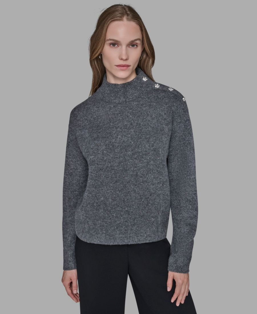 

Женский свитер с длинными рукавами и пуговицами на плечах KARL LAGERFELD PARIS, Dusk Grey Heather