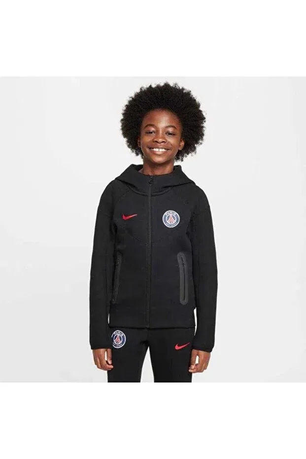 Детские свитшот для мальчиков с капюшоном Paris Saint-Germain Tech Fleece FZ Nike, Black