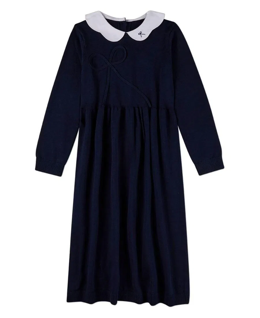 Платье макси из 100% хлопка с воротником-питер пэн и бантами Big Girls 6-12 MeMoi, Navy-White