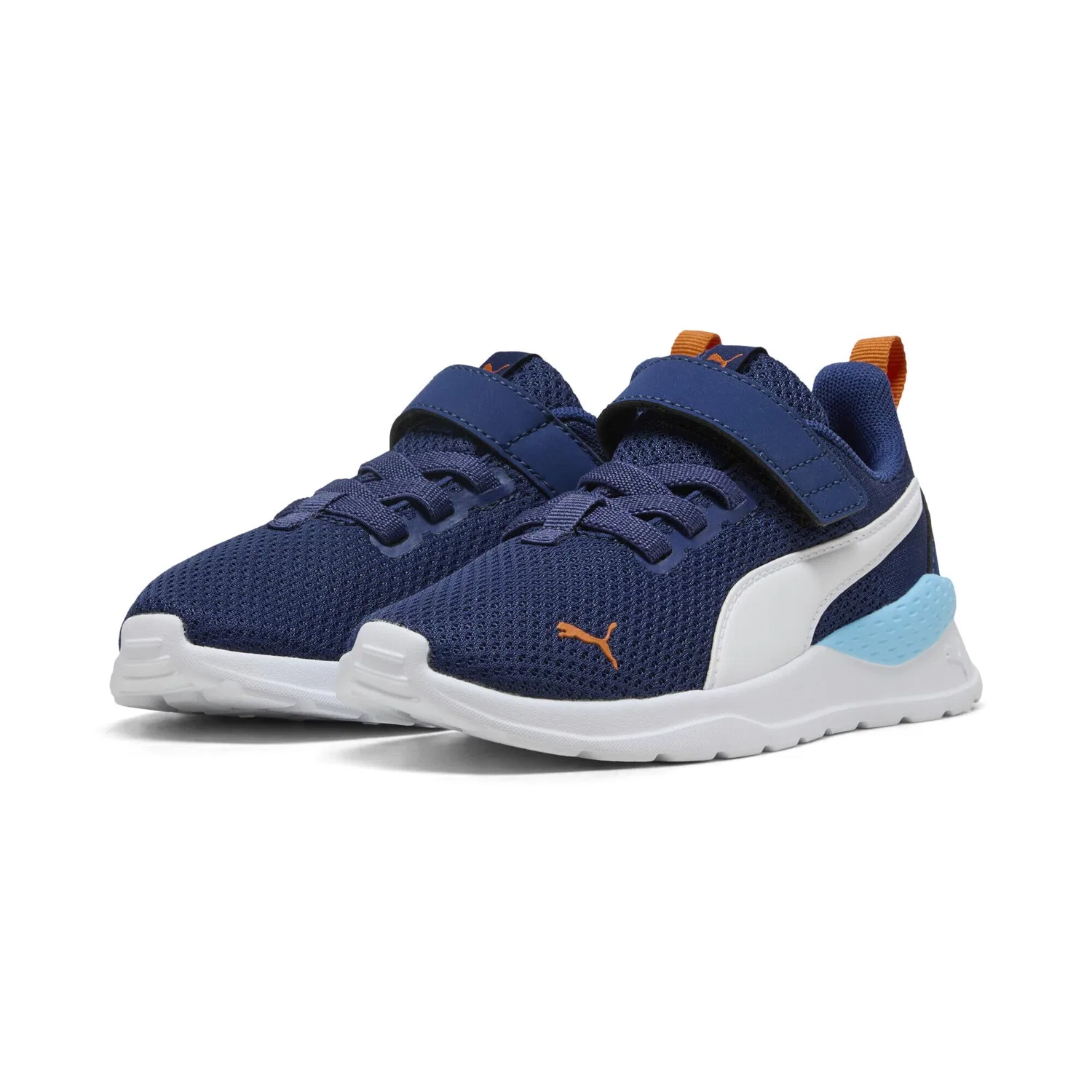 Детские кроссовки для мальчиков с сетчатым верхом PUMA, Blue Jewel White Vermillion Orange — фото 2